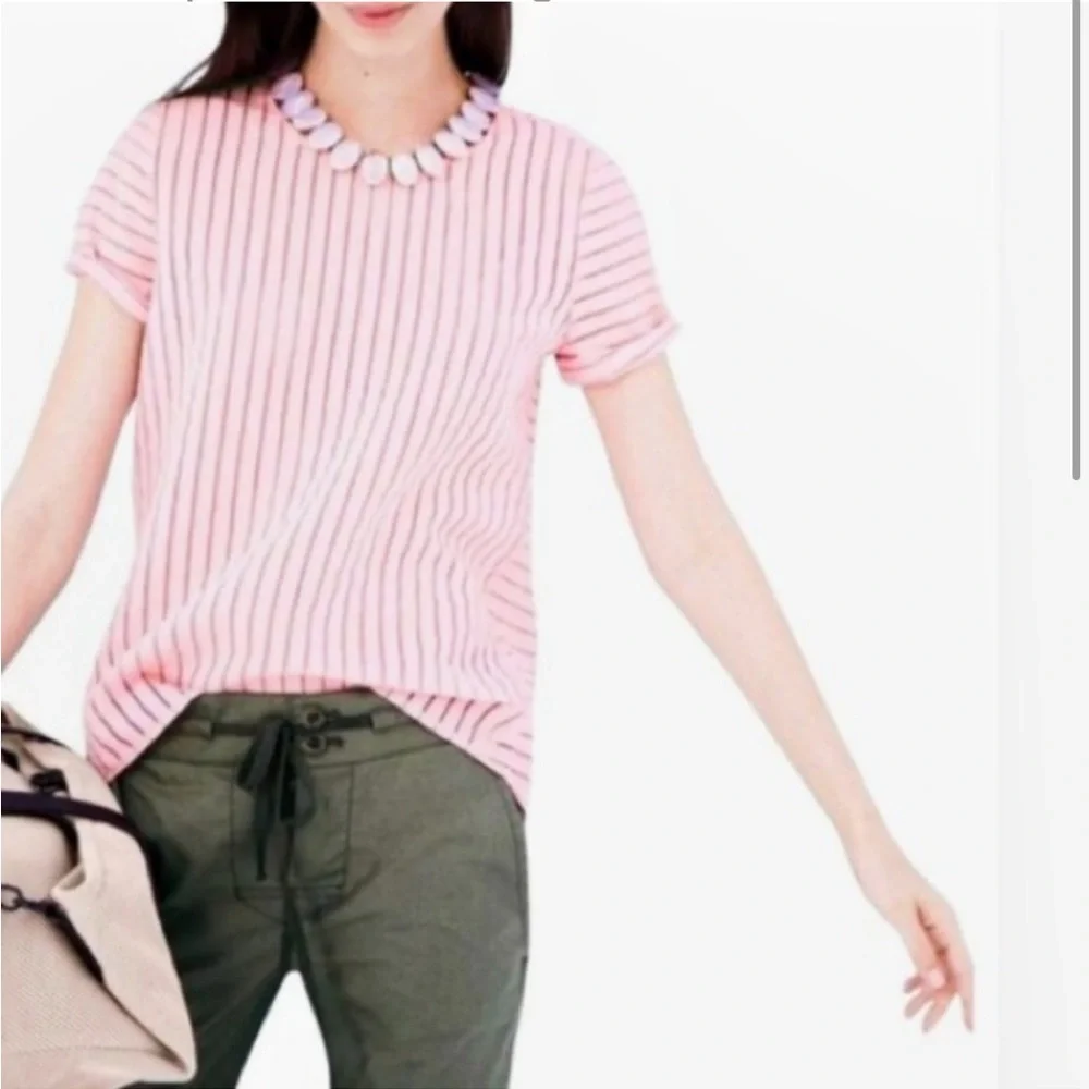J. Crew Pink Striped Short-Sleeve Top